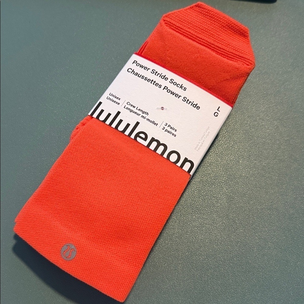 Lululemon Power Stride Crew Socks 3 Pack Size LARGE NWT 🔥